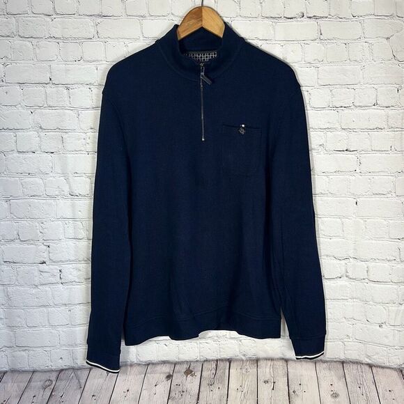TED BAKER Floss Quarter Zip Pullover Navy size XL US 5EU Modal Stretch - Picture 1 of 9